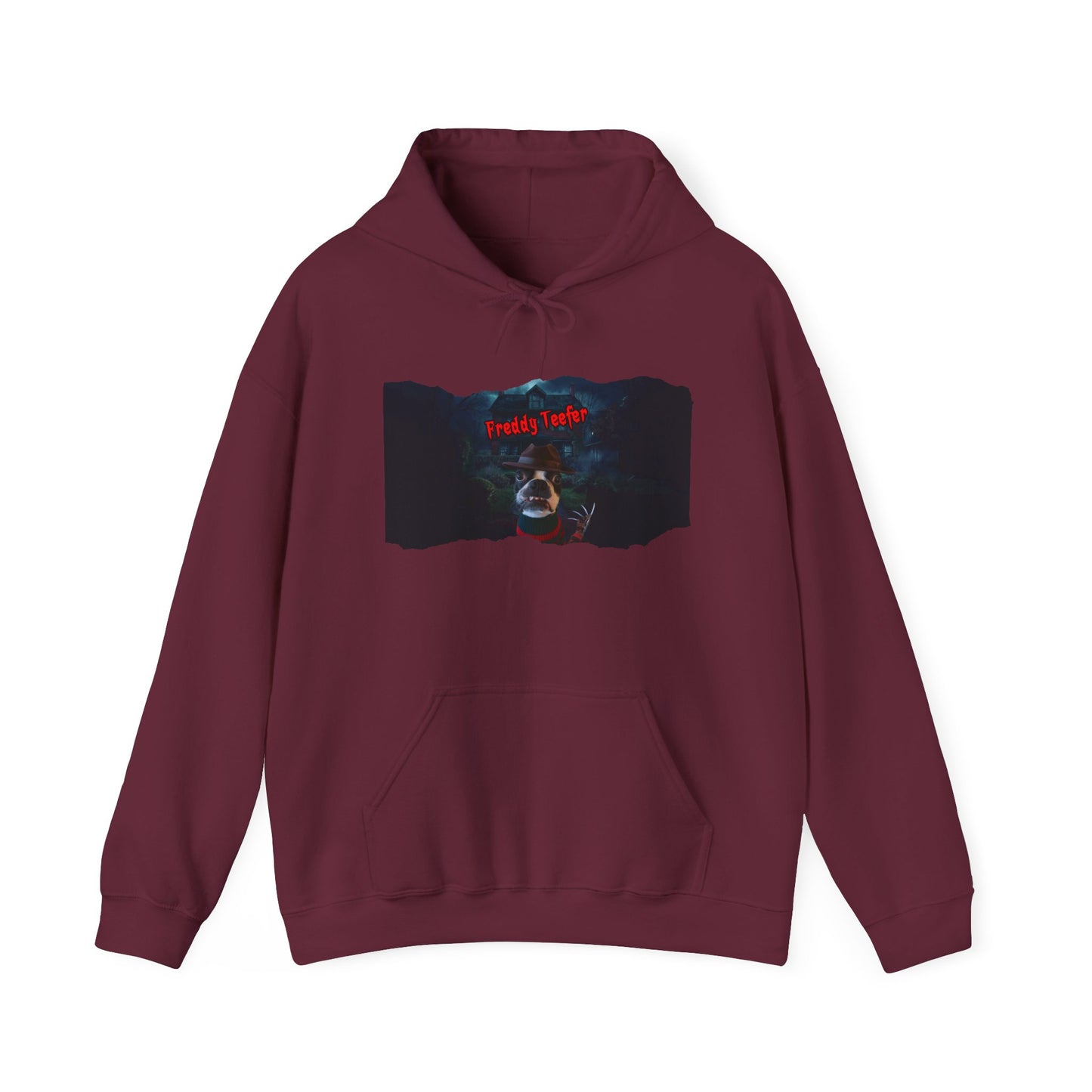 Freddy Teefer Unisex Pullover Hoodie: Spooky Chic Comfort