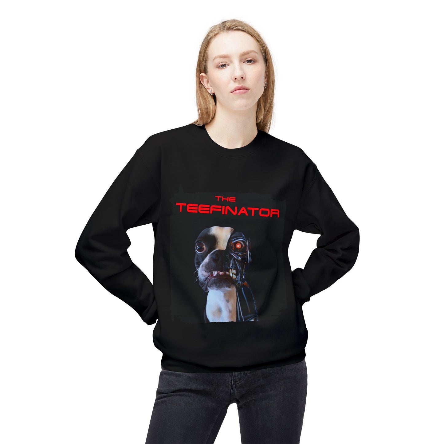 The Teefinator Crewneck Sweatshirt: Cybernetic Comfort
