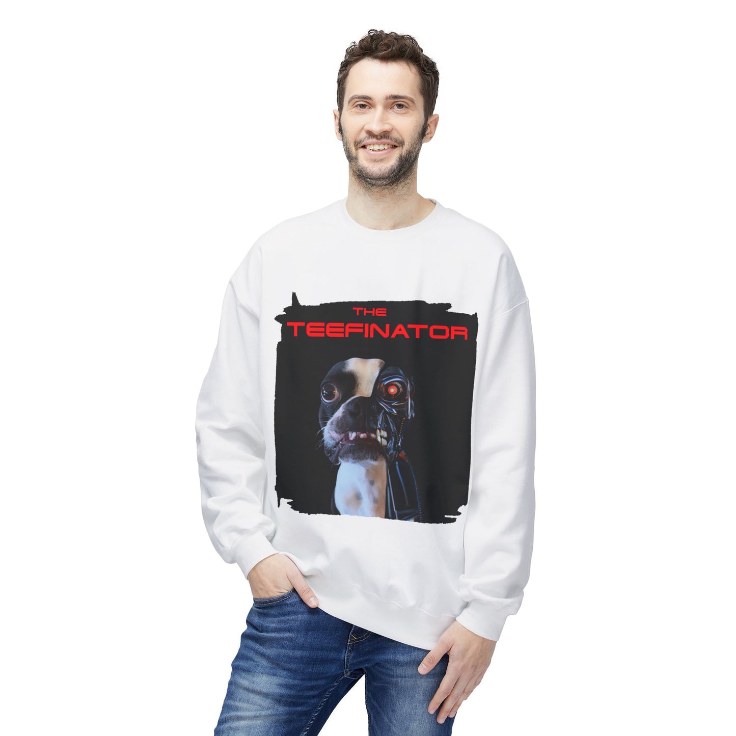 The Teefinator Crewneck Sweatshirt: Cybernetic Comfort