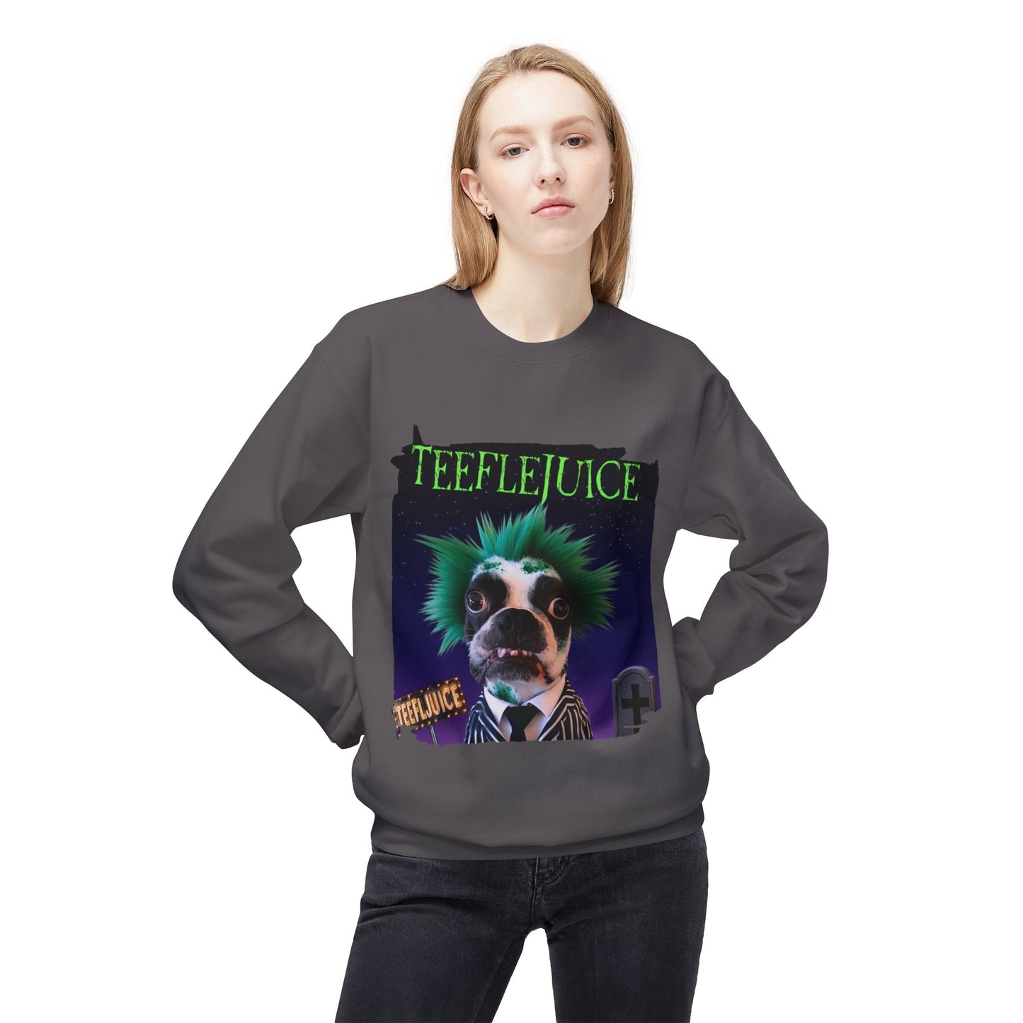 Teeflejuice Crewneck Sweatshirt: Spooky Spectacle Comfort