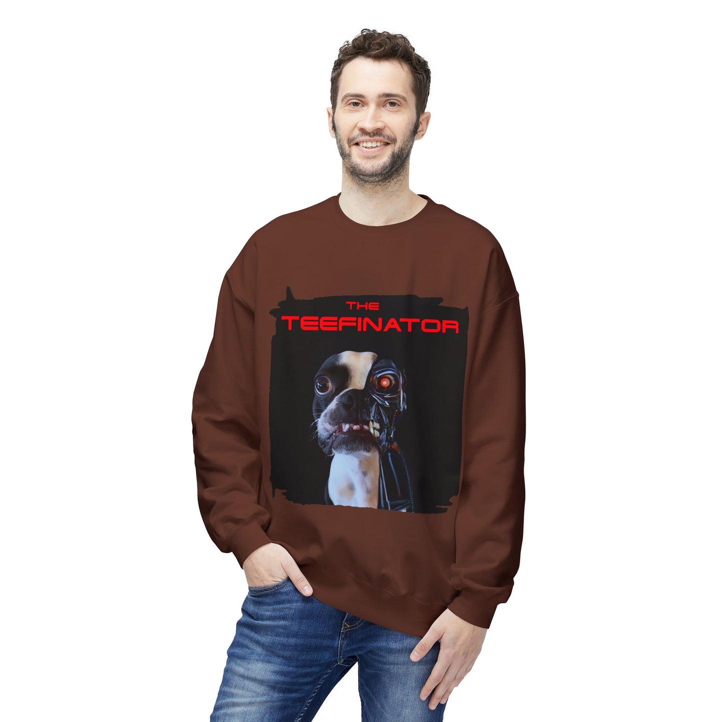 The Teefinator Crewneck Sweatshirt: Cybernetic Comfort