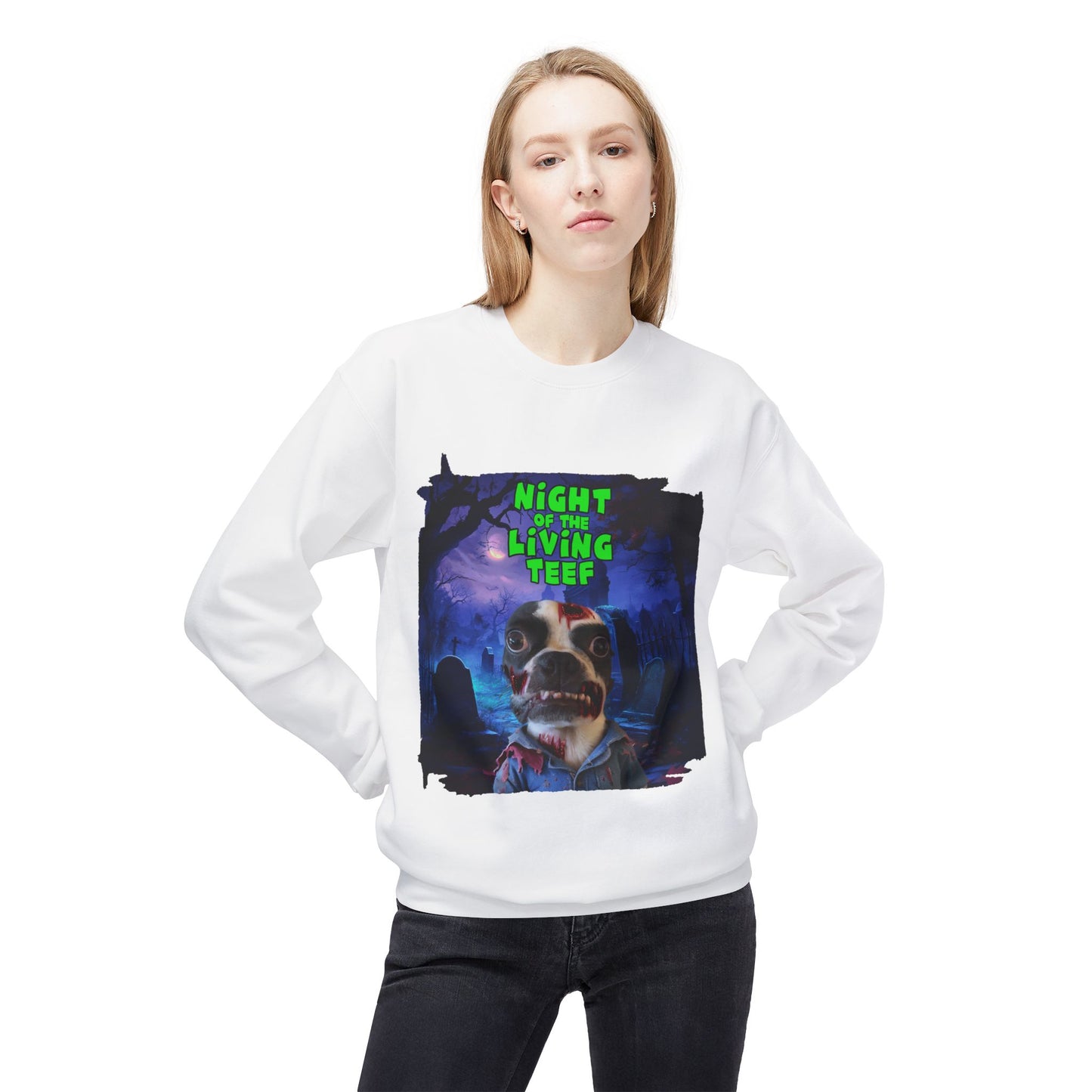 Night of the Living Teef Crewneck Sweatshirt: Zombie Comfort