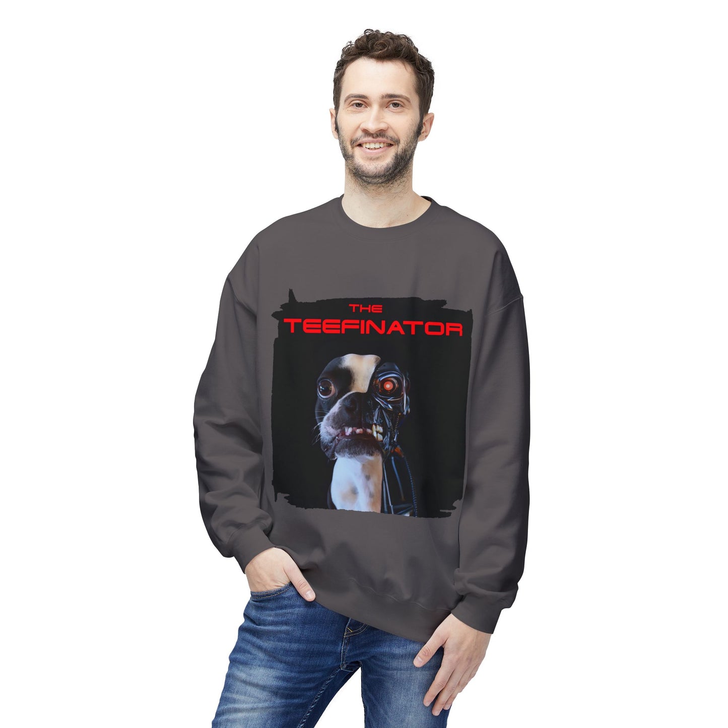 The Teefinator Crewneck Sweatshirt: Cybernetic Comfort