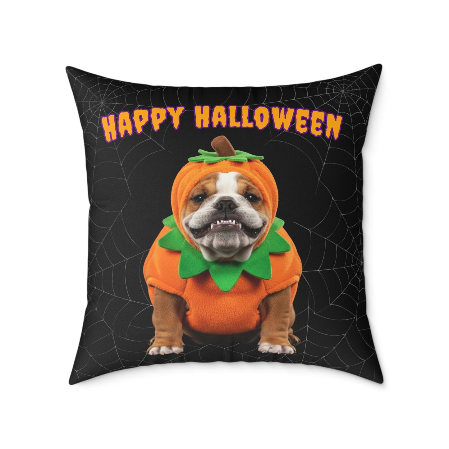 Bulldog Happy Halloween Pillow