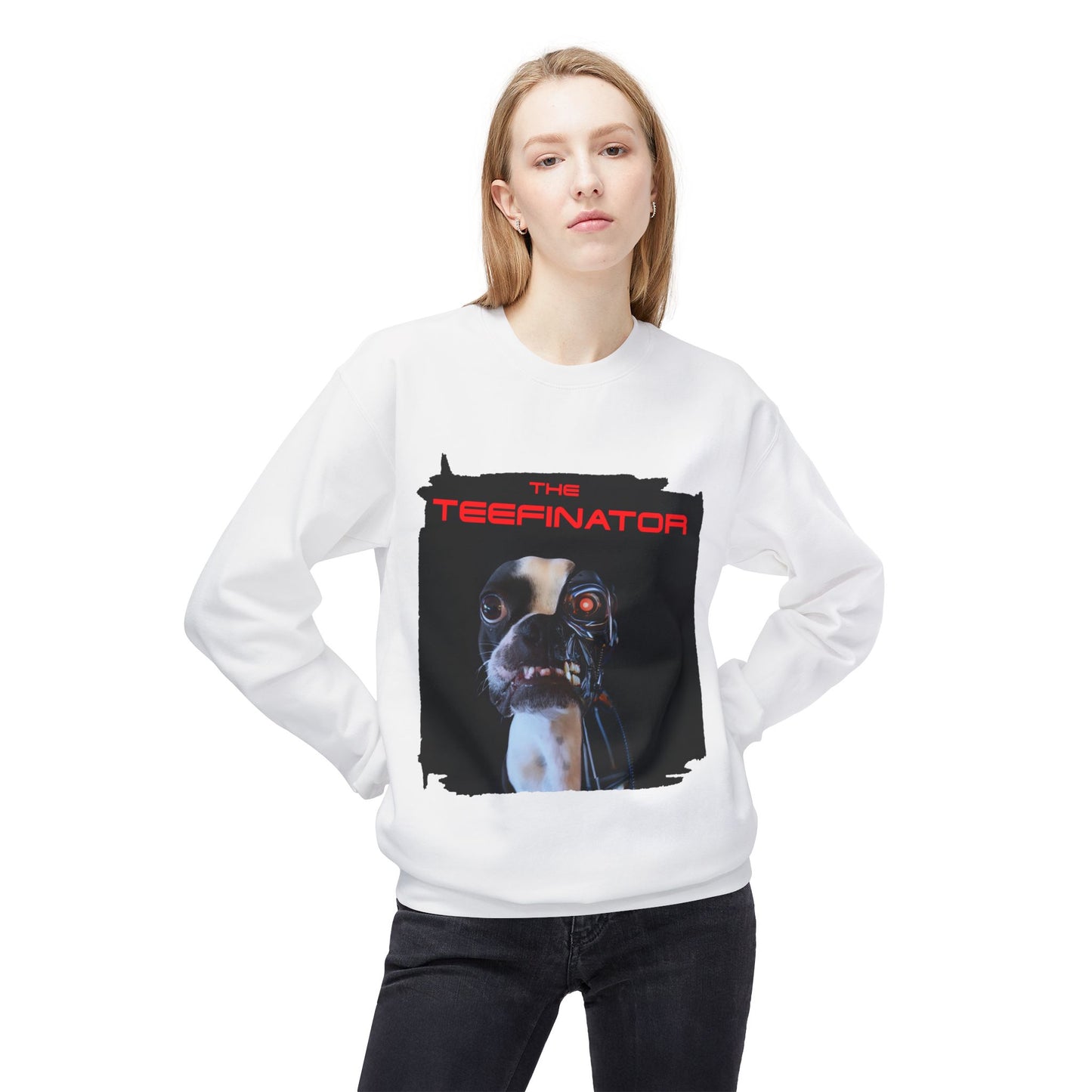 The Teefinator Crewneck Sweatshirt: Cybernetic Comfort