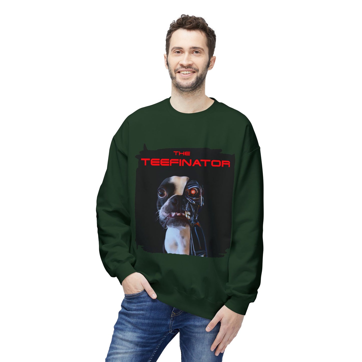 The Teefinator Crewneck Sweatshirt: Cybernetic Comfort