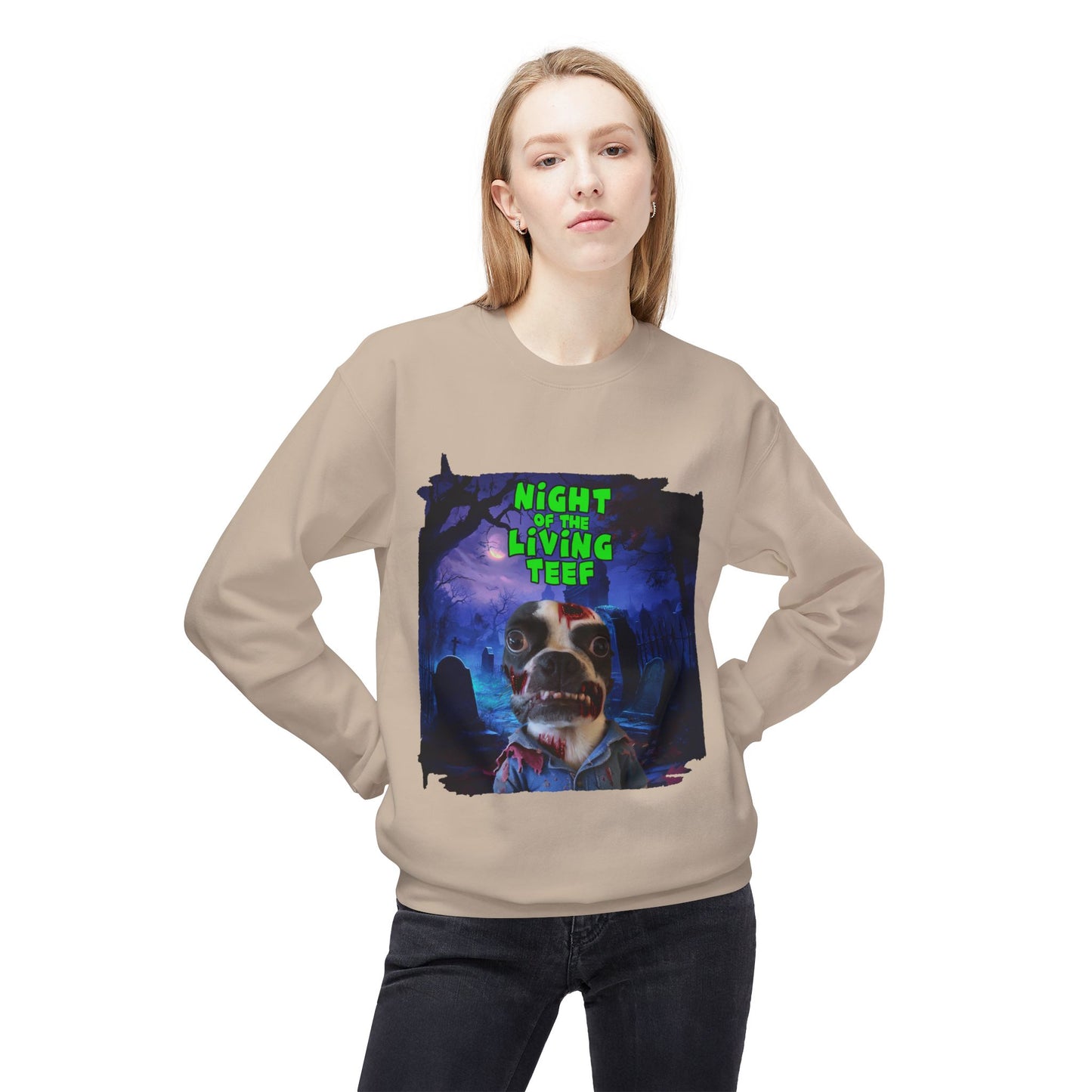 Night of the Living Teef Crewneck Sweatshirt: Zombie Comfort