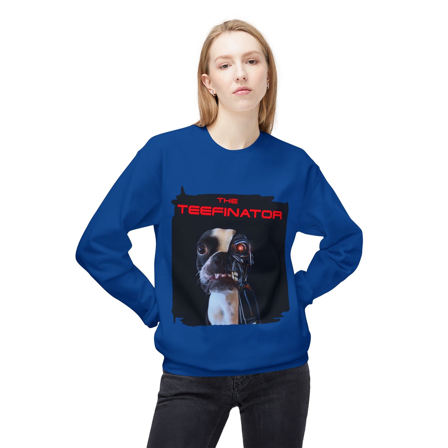 The Teefinator Crewneck Sweatshirt: Cybernetic Comfort