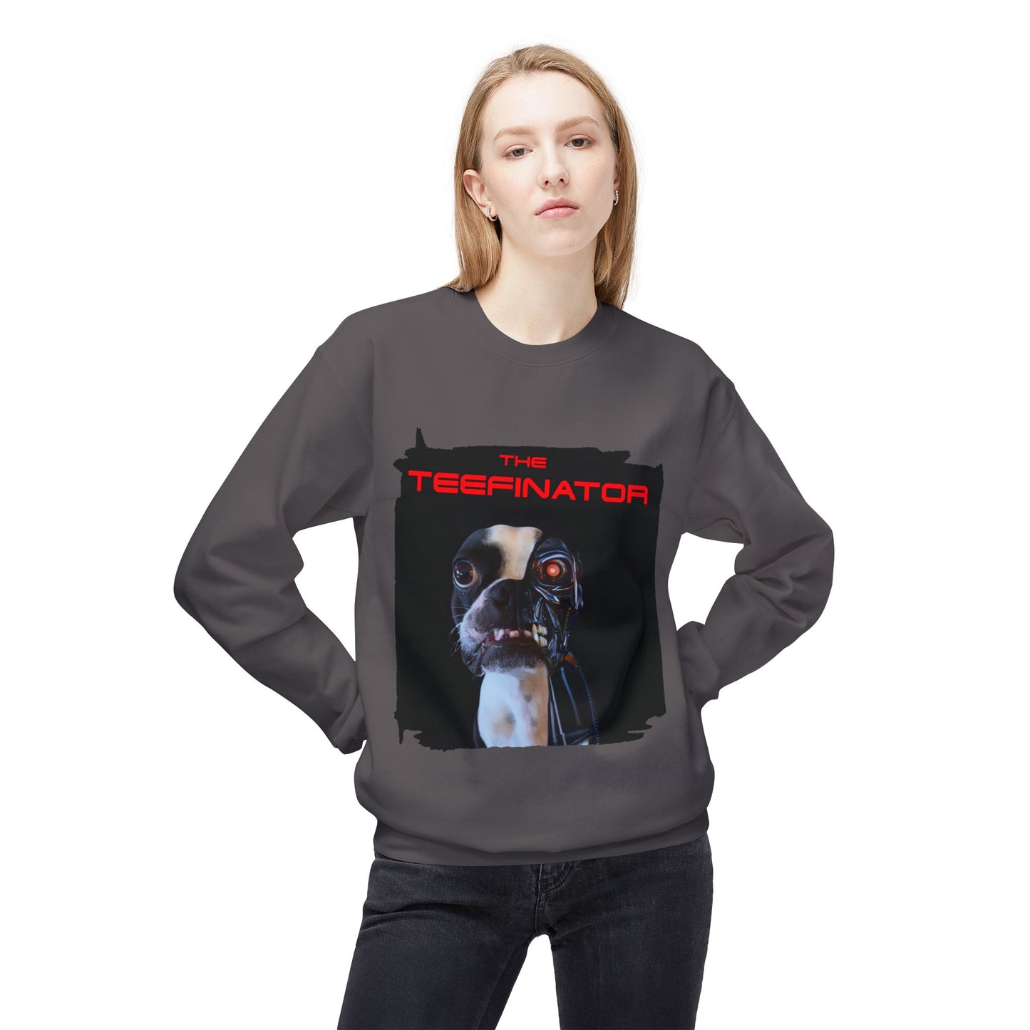The Teefinator Crewneck Sweatshirt: Cybernetic Comfort