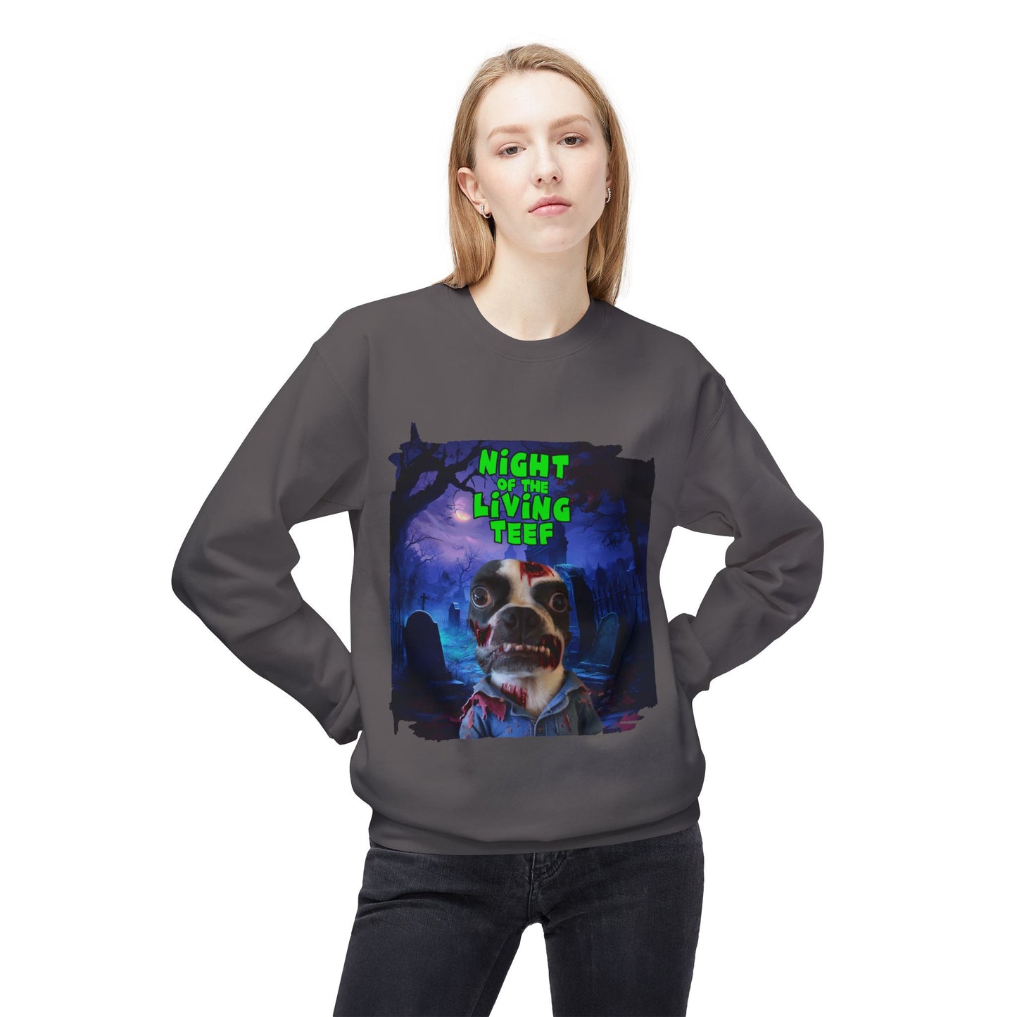 Night of the Living Teef Crewneck Sweatshirt: Zombie Comfort