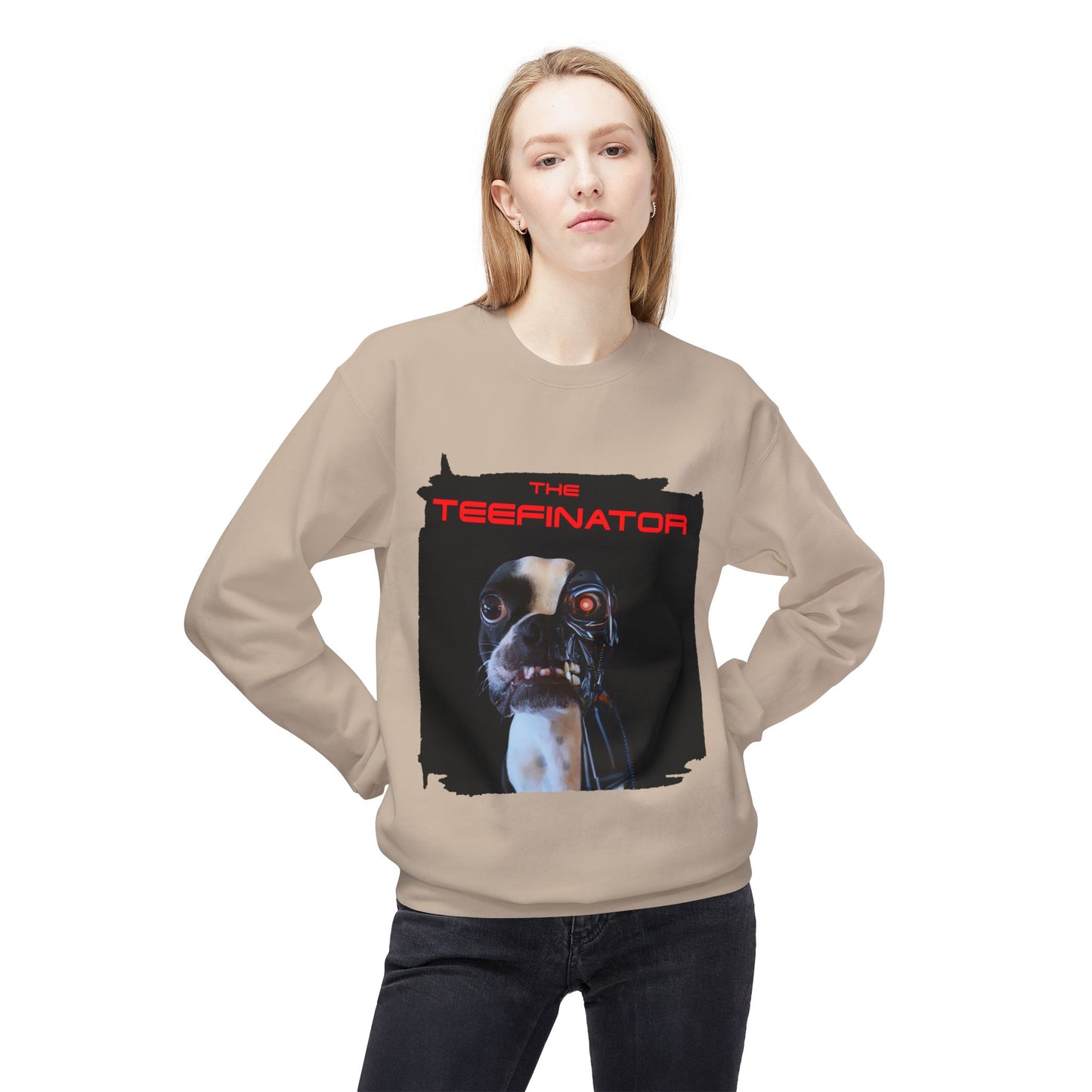The Teefinator Crewneck Sweatshirt: Cybernetic Comfort